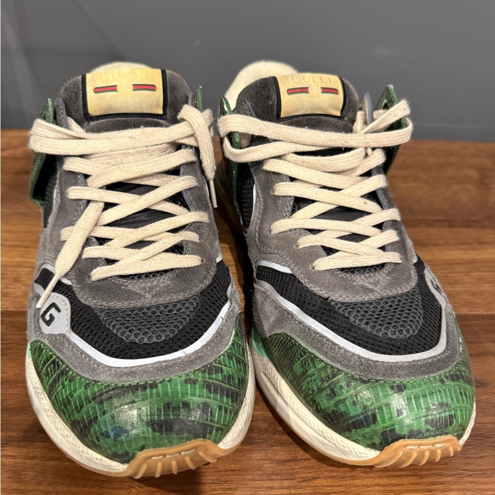 Authentic Used sz 12.5 Gucci Ultrapace 'Green Tejus Printed'